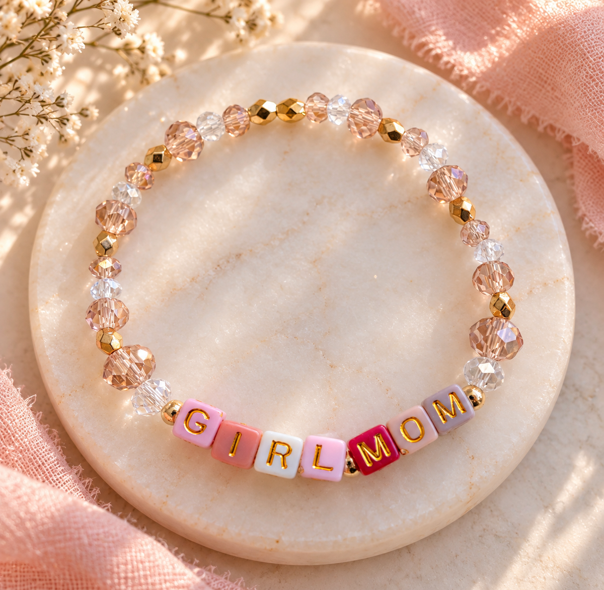 GIRL MOM WITH GOLD LETTERED BLOCKS