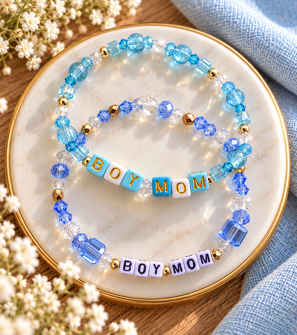 BOY MOM- TEAL W/ GOLD LETTERED BLOCKS