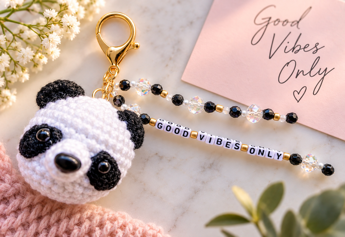 Good Vibes Only Panda Bag Bestie Keychain